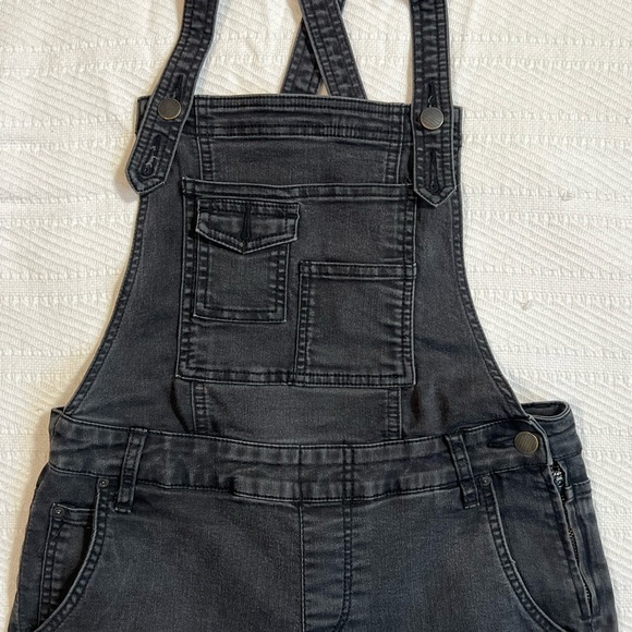 Free People Womens Skinny Denim Overalls Size 27 Faded Black Mid Rise Stretch - Picture 1 of 7